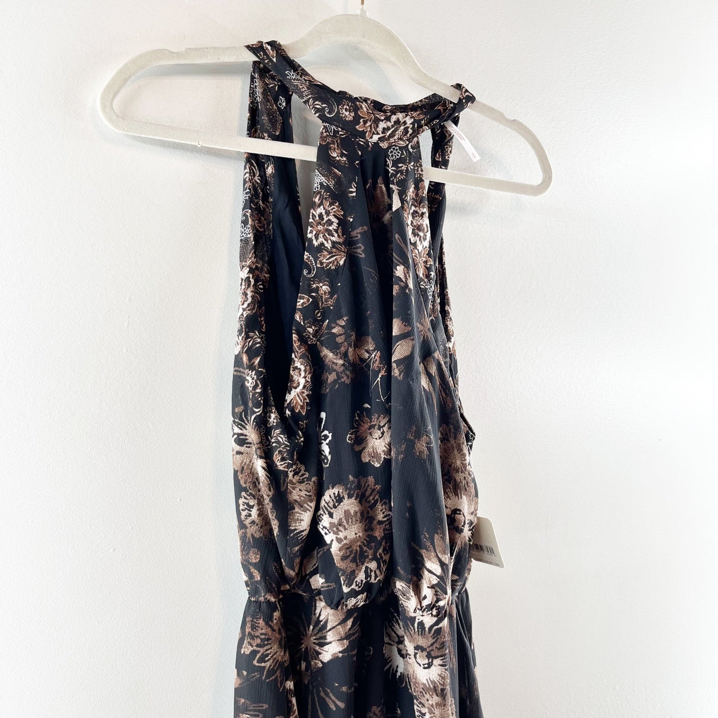Free People Katerina Halter Tie Sleeveless Floral Mini Dress Black Small
