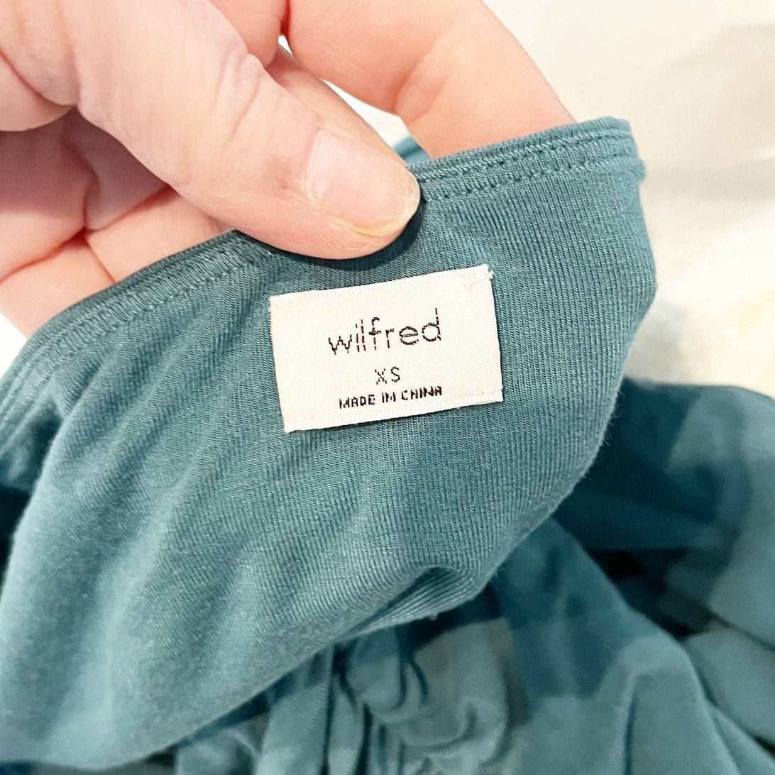 Wilfred Aritzia Lydia Square Neck Long Sleeve Ruched Top Green XS