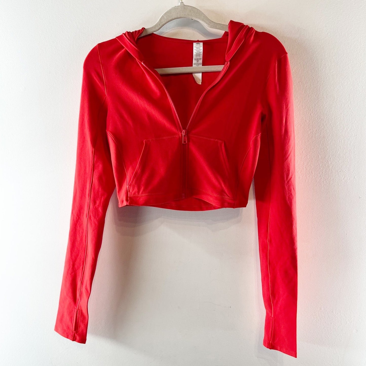 Alo Alosoft Sincere Fitted Full Zip Cropped Hoodie Jacket Bright Red Small