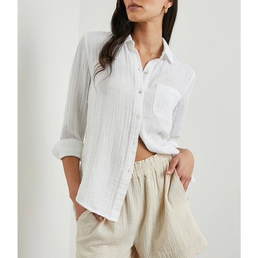 Rails Ellis 100% Cotton Gauze Long Sleeve Button-Up Shirt Top White XS
