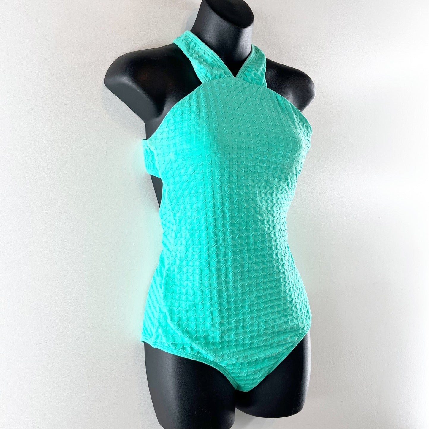 Shoshanna Solid Texture High Neck One Piece Swimsuit Mint Green 6