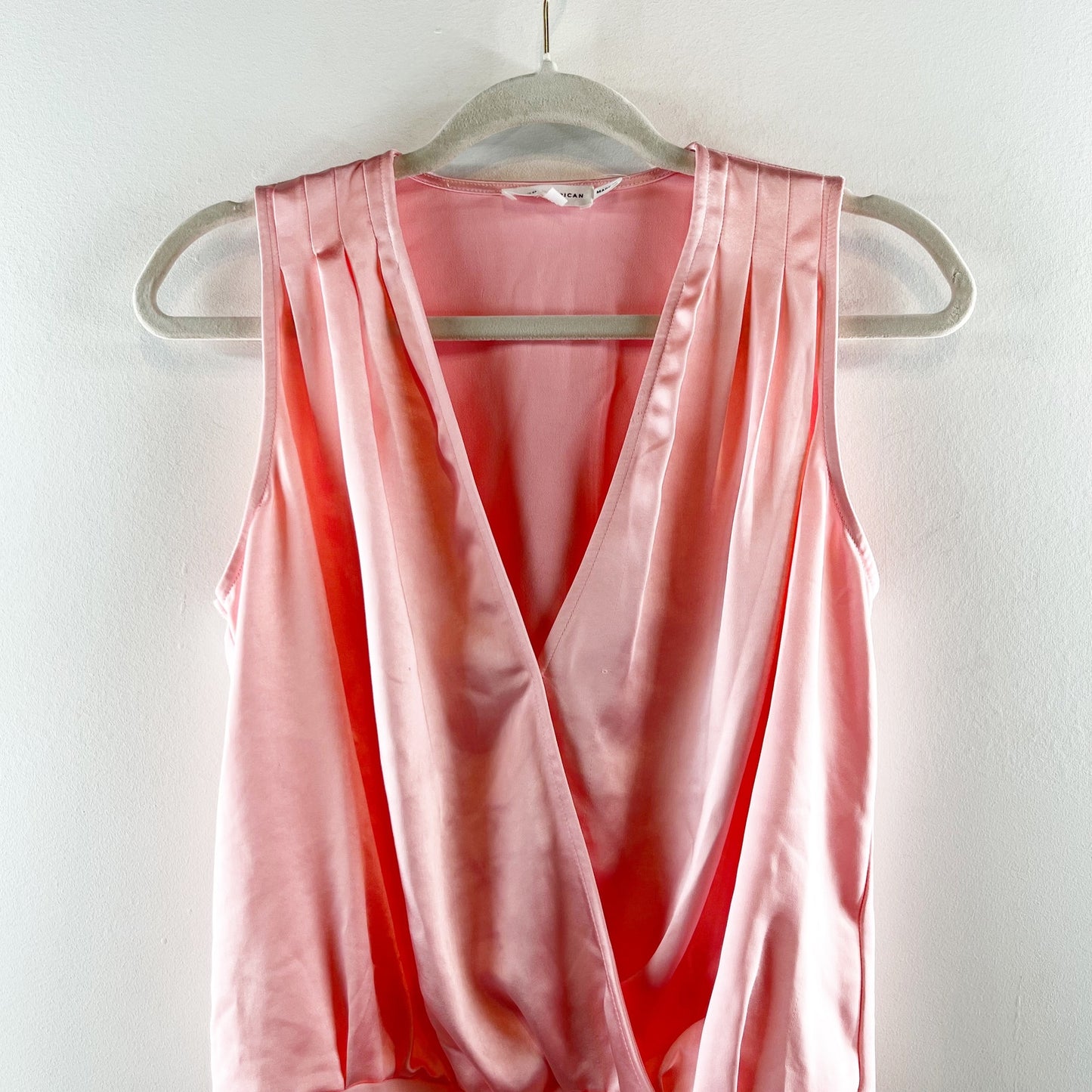 Good American Washed Satin Sleeveless Wrap Bodysuit Tank Top Bubble Pink 0