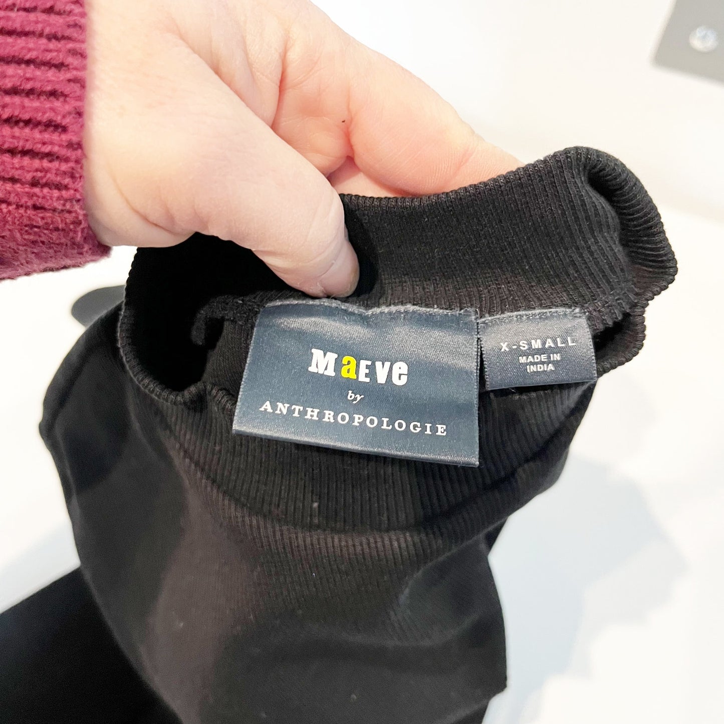 Maeve Anthropologie Ribbed Mock Neck Elbow Length Sleeve Top Black XS