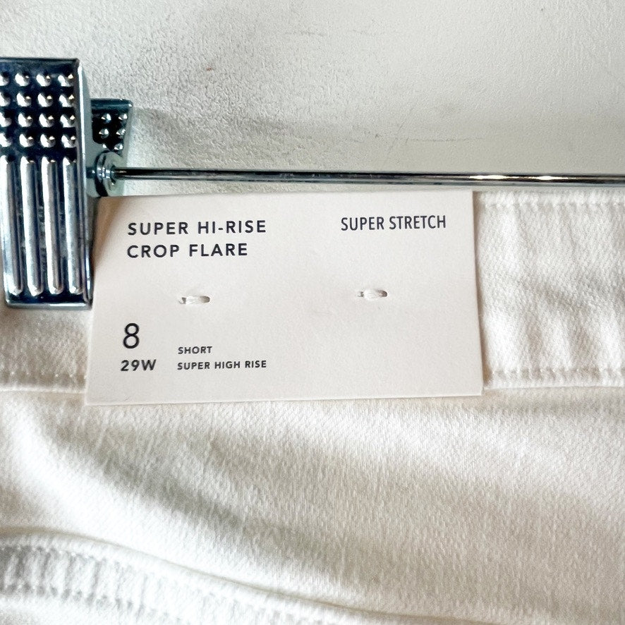 American Eagle Super Hi Rise Crop Flare Chewed Hem Jeans White 29 Short