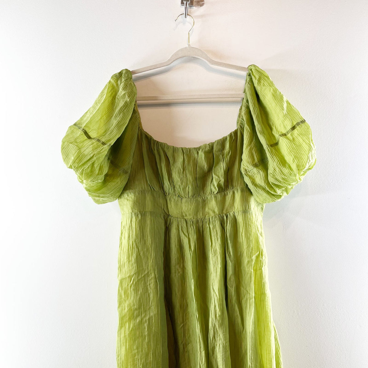 Showpo Roshina Square Neck Puff Sleeve A-Line Midi Dress Olive Green 12