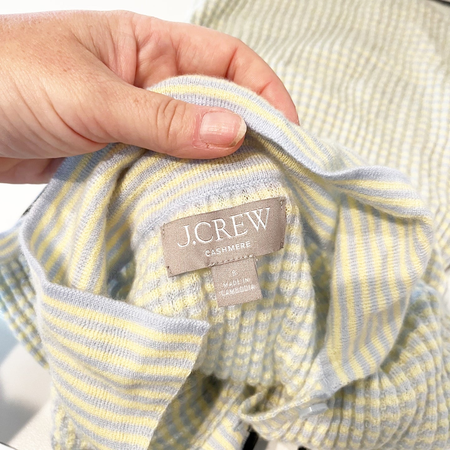 J. Crew Featherweight Ribbed Cashmere Short-Sleeve Sweater-Polo Stripe Small