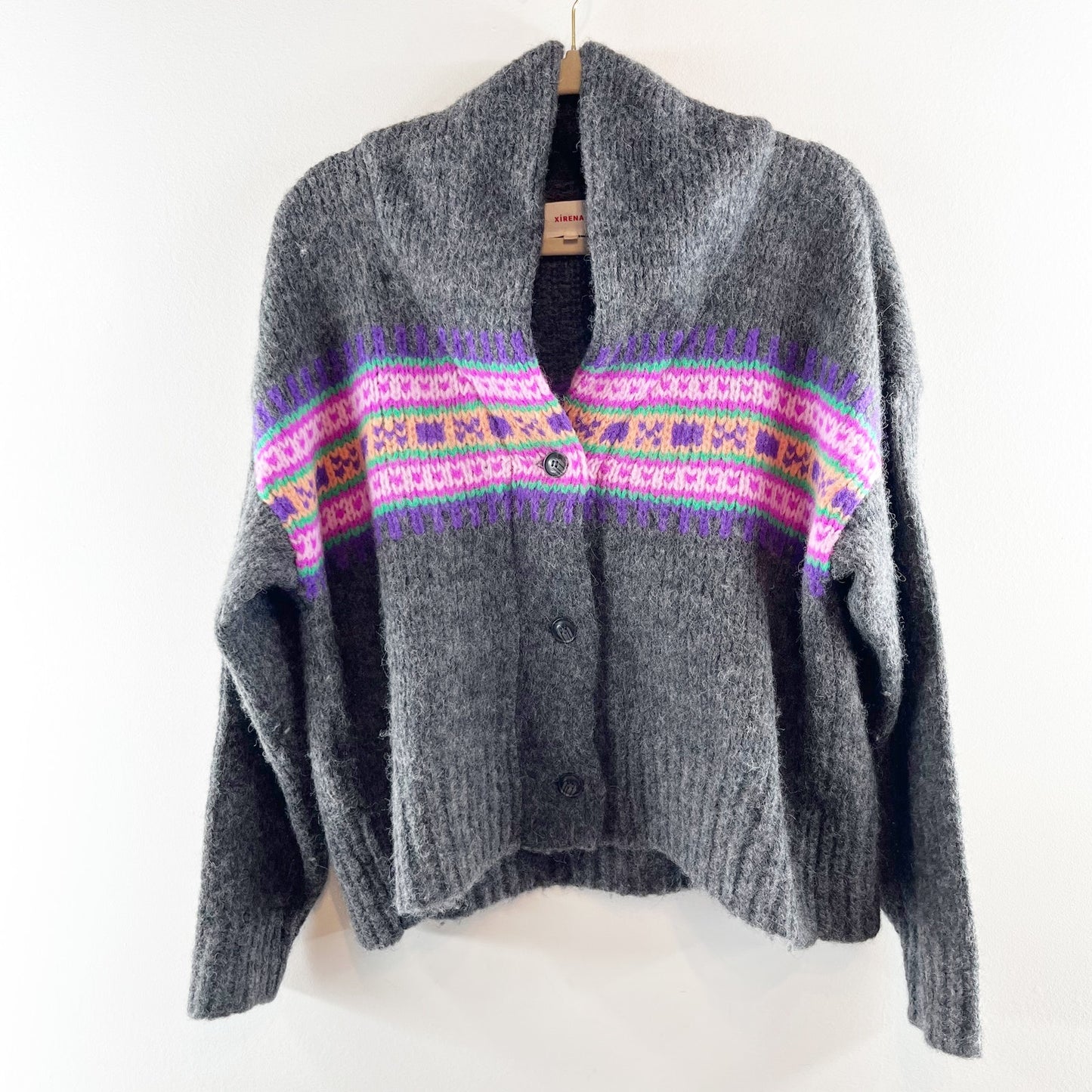 Xirena Waylon long Sleeve Cardigan Sweater Heather Charcoal Gray Small