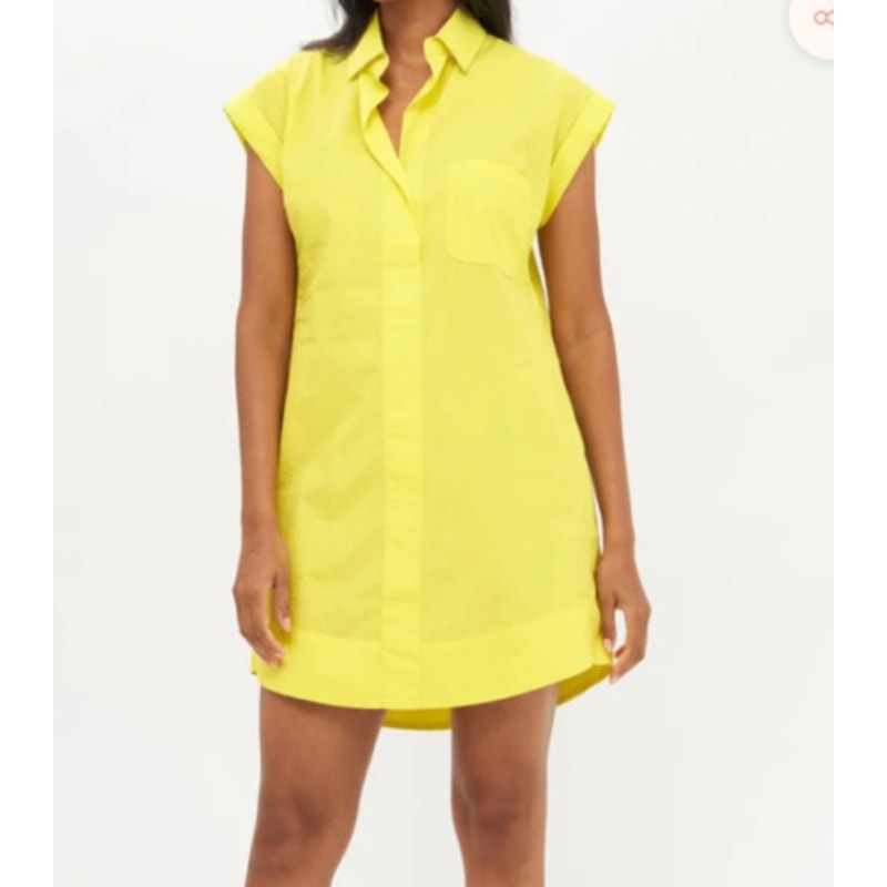 Oliphant Tuckernuck Cotton Poplin Short Sleeve Mini Shift Dress Yellow Large