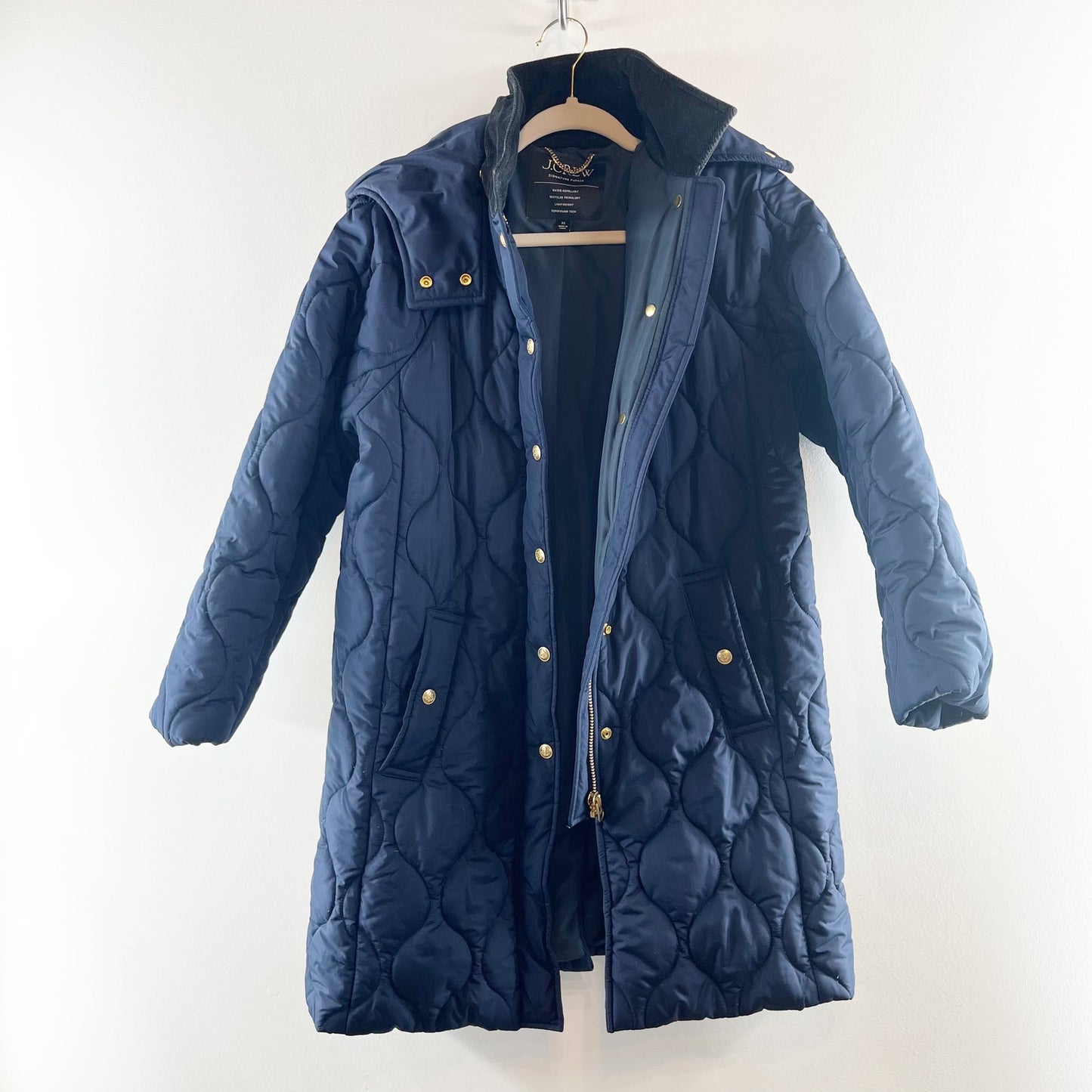 J. Crew Stowe Puffer Quilted Primaloft Parka Coat Jacket Navy Blue XS
