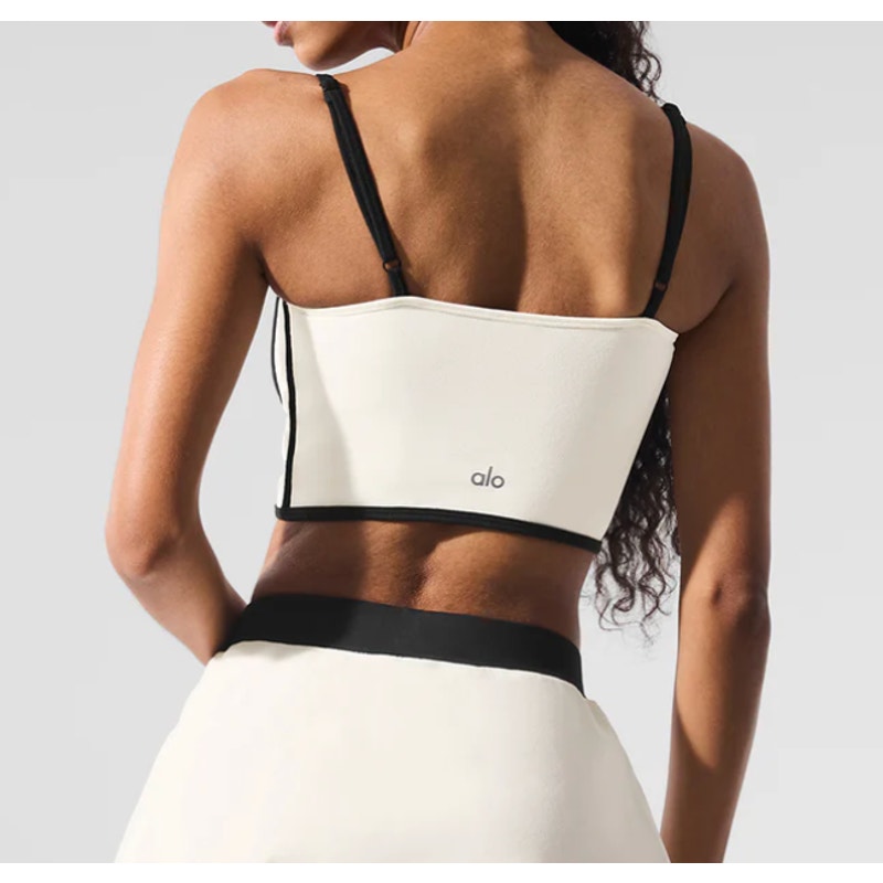 Alo Airbrush Streamlined Bra Tank Top Ivory White Black Medium