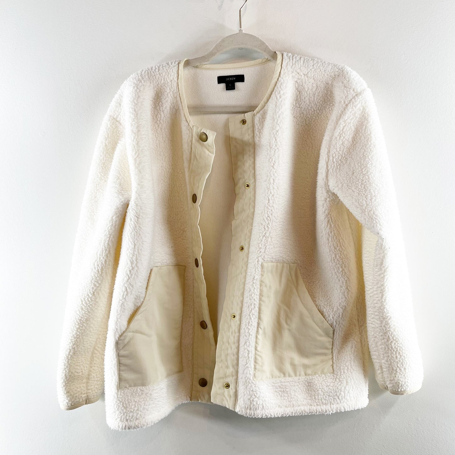 J. Crew Teddy Sherpa Snap Button Lady Jacket Cream Ivory Small