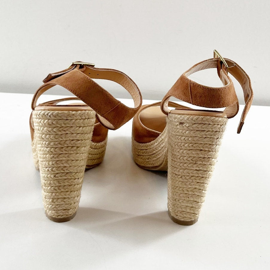 Andre Assous Sasha Suede Espadrille High Heel Sandals Shoes Brown Tan 8