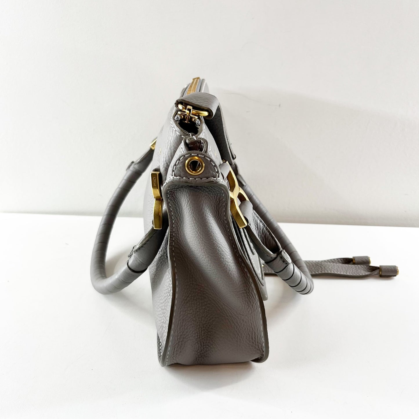 Chloé Medium Marcie Leather Satchel Handbag Cashmere Grey
