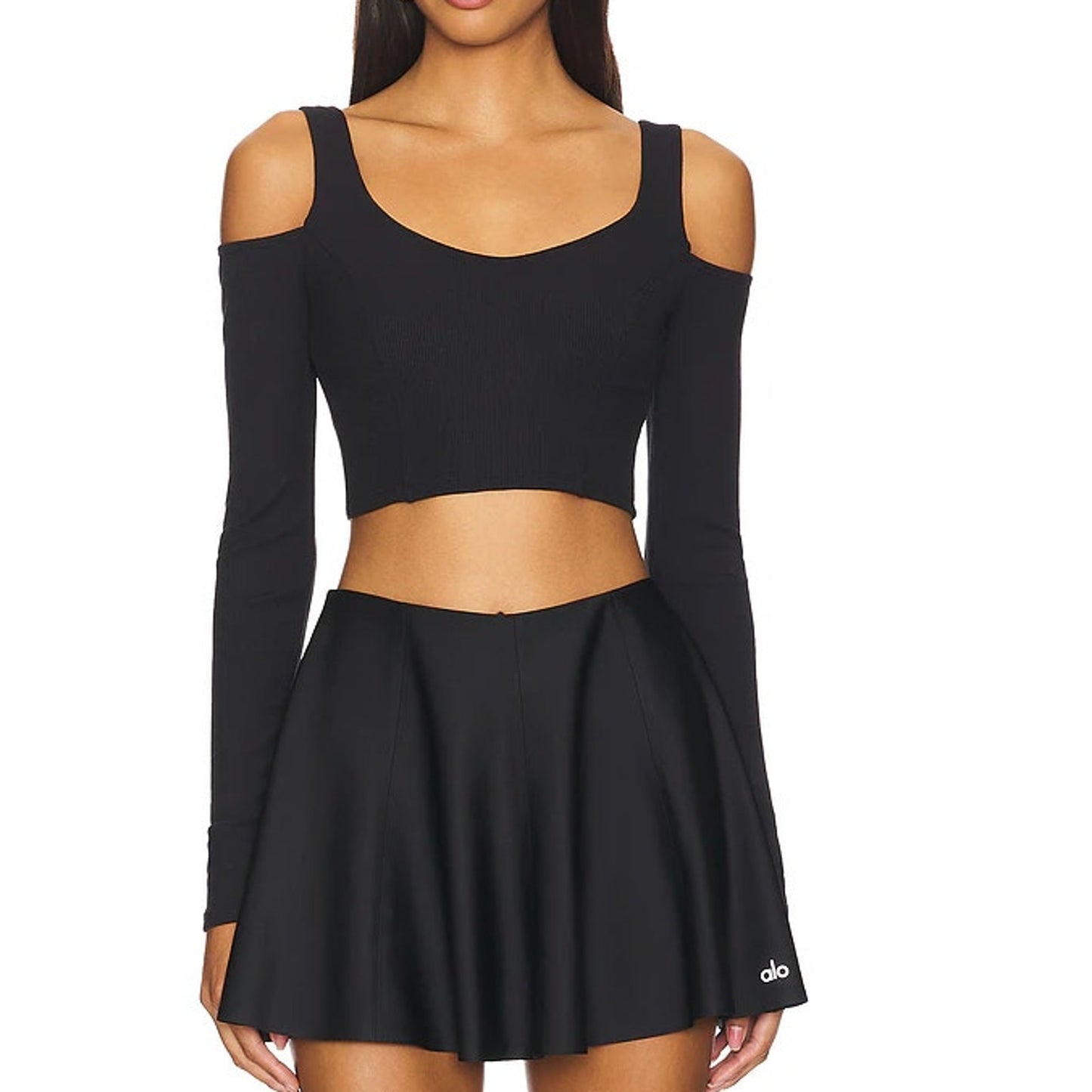 Alo Yoga Ribbed Cropped Butterfly Long Sleeve Tee Black Small