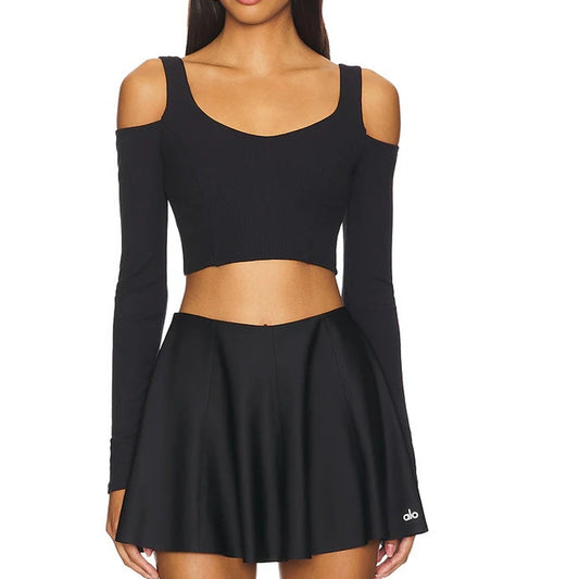Alo Yoga Ribbed Cropped Butterfly Long Sleeve Tee Black Small