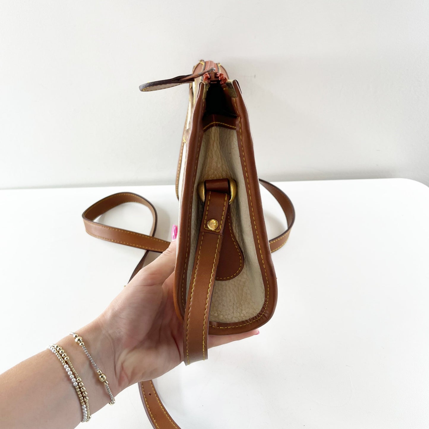 Dooney & Bourke All Weather Two Tone Vintage Crossbody Bag Purse Cream Brown