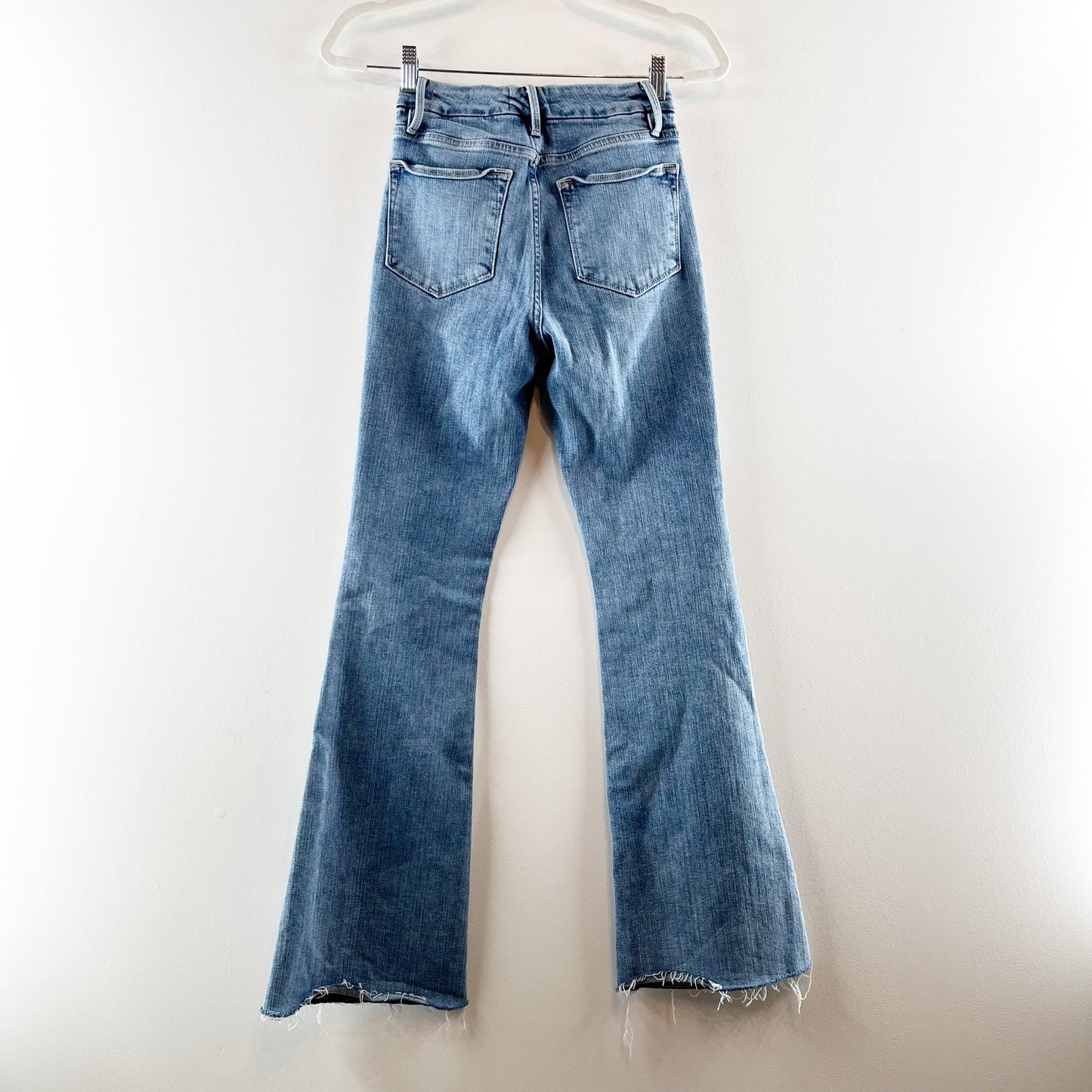 FRAME Le Super High Flare Raw Hem Frayed Jeans Blue 25 / 0