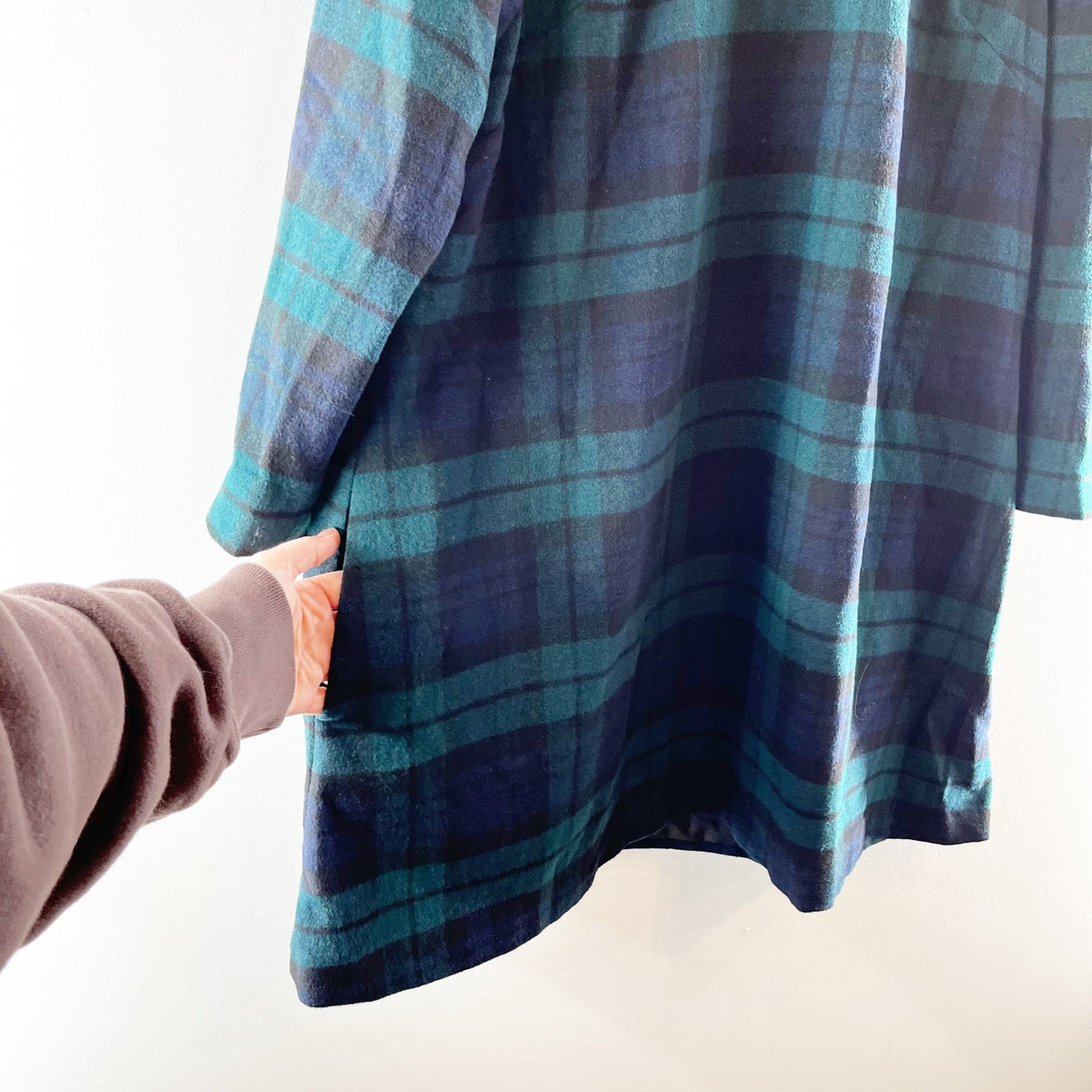 Tuckernuck Blackwatch Plaid Ruffle Trim Daphne Mini Shift Dress Green Blue XXL