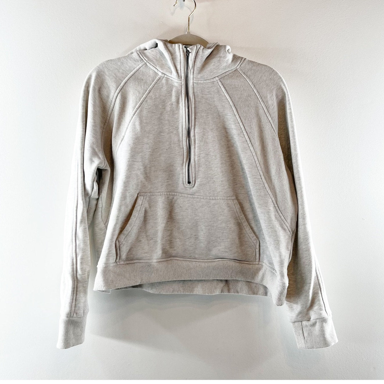 Pink Lily Cotton Cropped Half Zip Pullover Hoodie Sweatshirt Gray Small