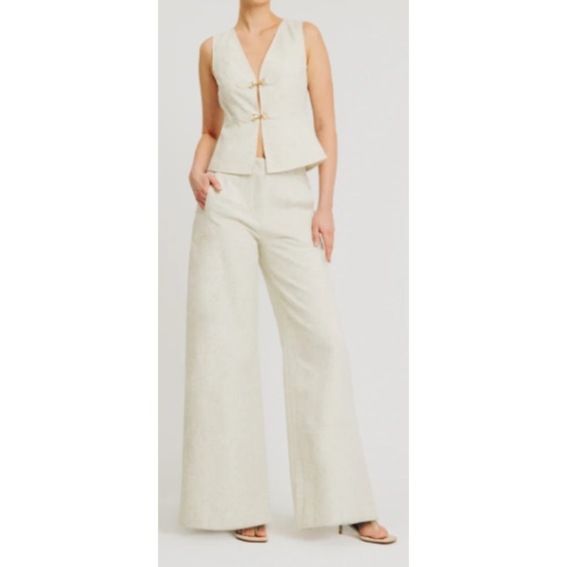 Torn by Ronny Kobo Bernard Wide Leg Trouser Pants Light Ash Cream Medium