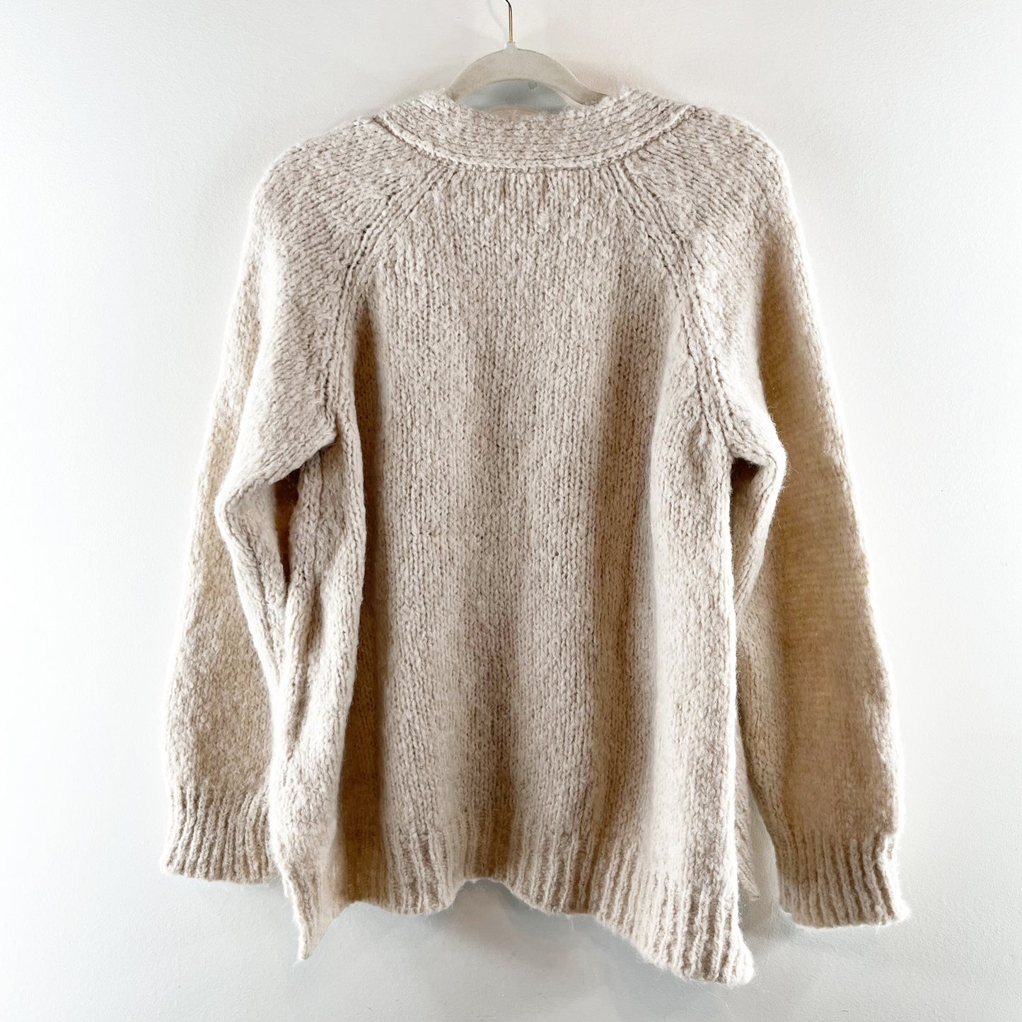 AMS Pure Collection Alpaca Wool Blend V-Neck Pullover Sweater Beige Small