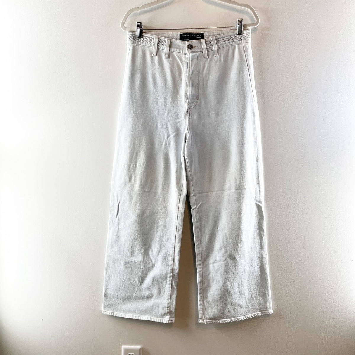 Veronica Beard Grant Braided Waist Extra High Rise Wide Leg Jeans Aspen Blue 10