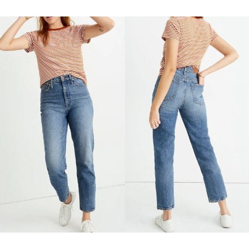 Madewell Classic Straight Jeans High Rise Crop Stretch Denim Peralta Wash 27