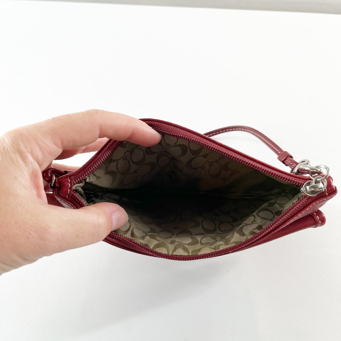 Coach Leather Flap Wristlet Wallet Red