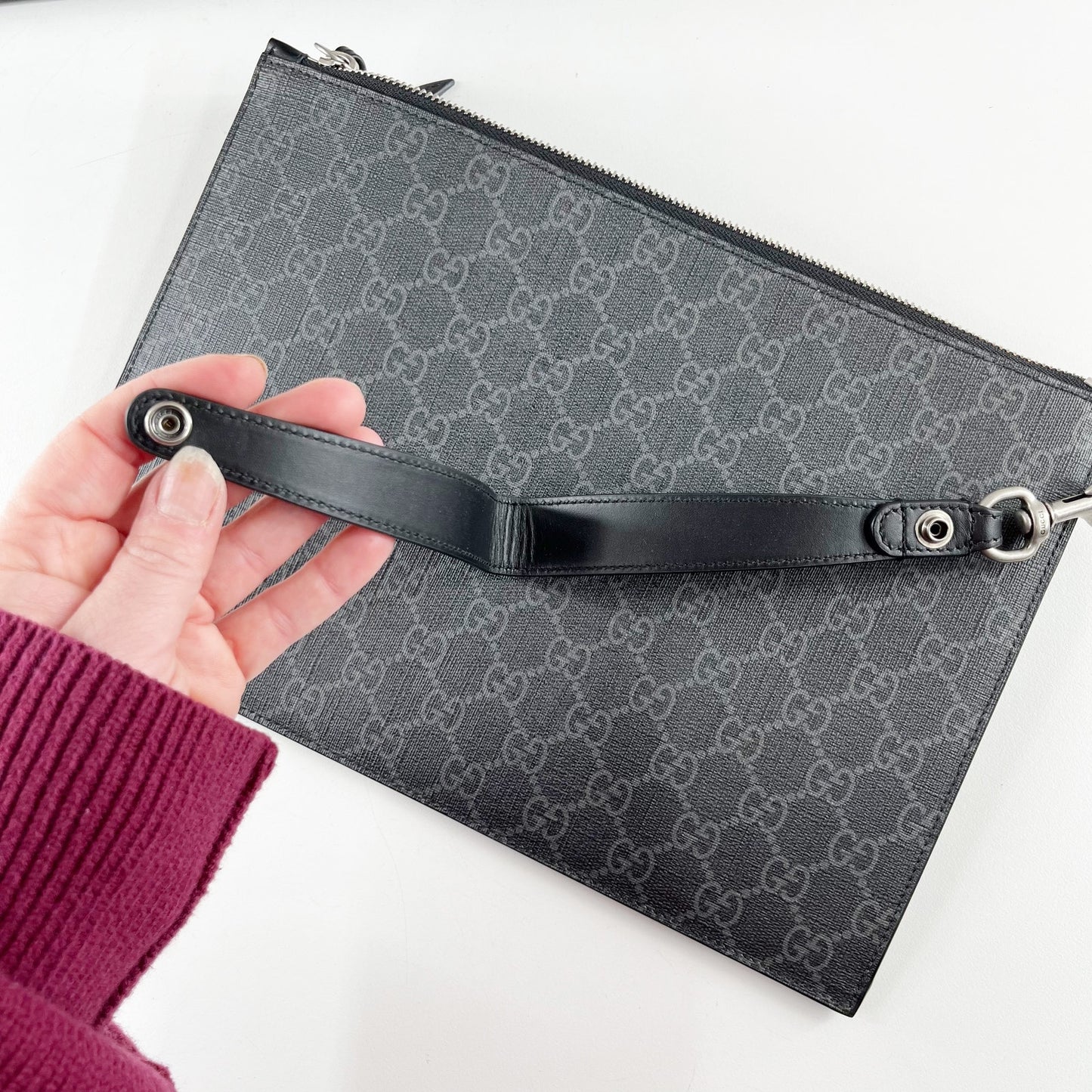 Gucci GG Supreme Kingsnake Canvas Pouch Wristlet Wallet Black