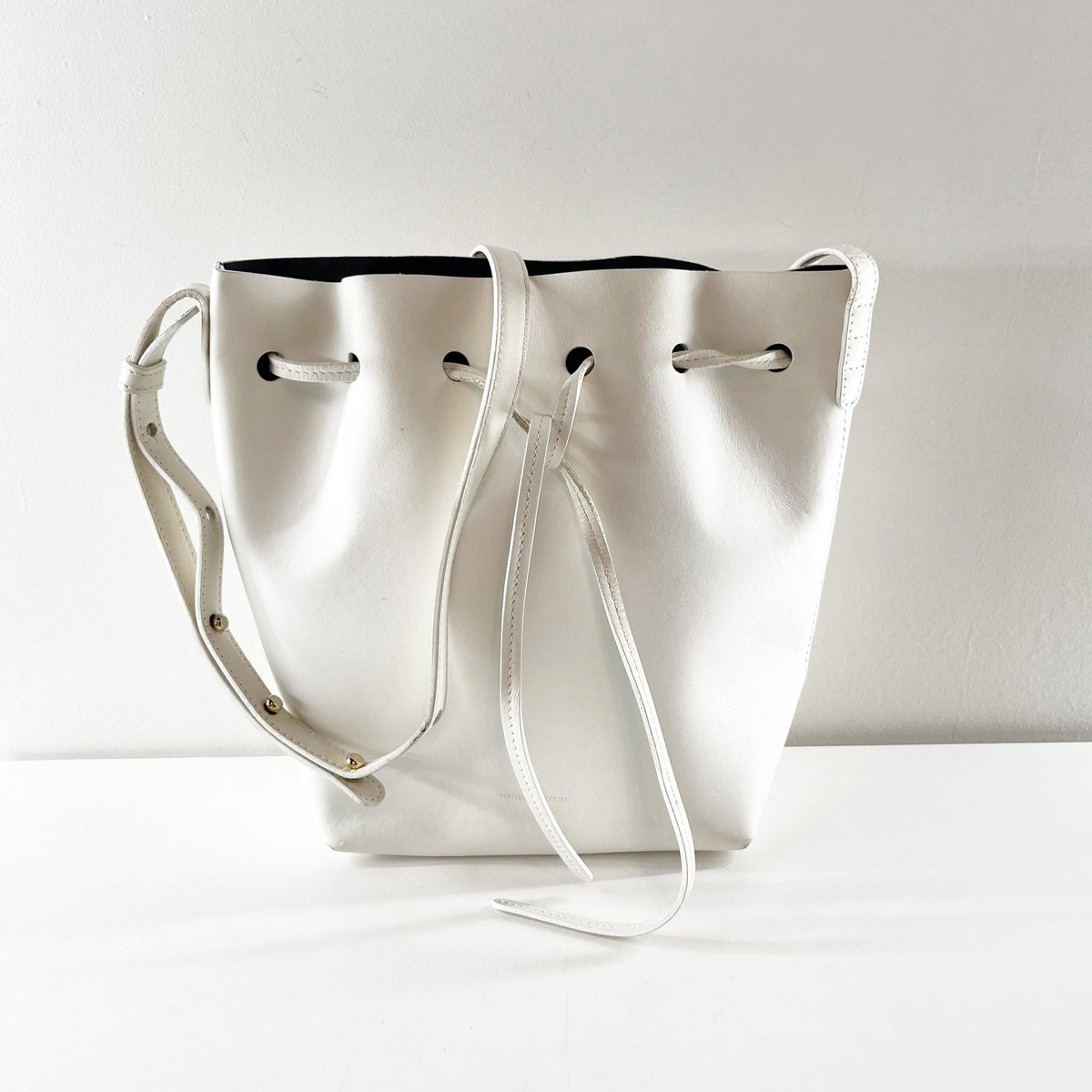 Mansur Gavriel Leather Crossbody Bucket Bag Purse White