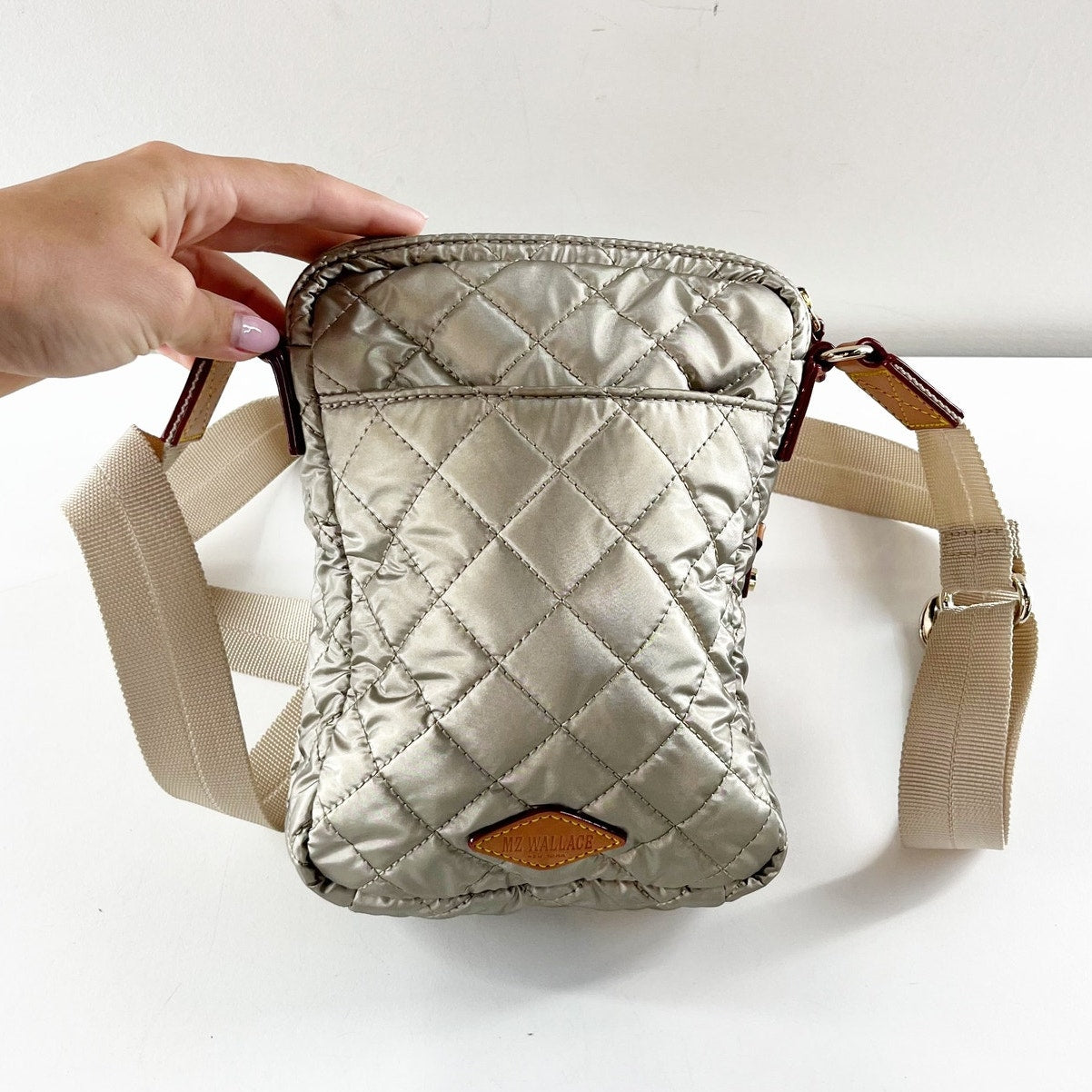 MZ Wallace Metro Quilted Crossbody Purse Bag Gold