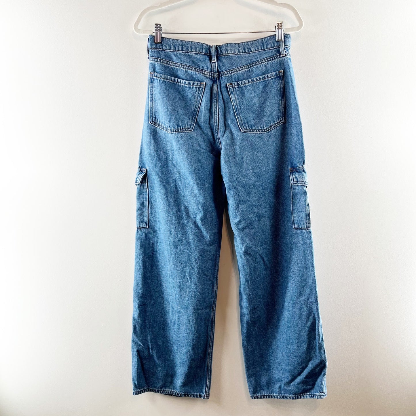 Old Navy Extra High Rise Sky Hi Wide Leg Cargo Jeans Blue 6