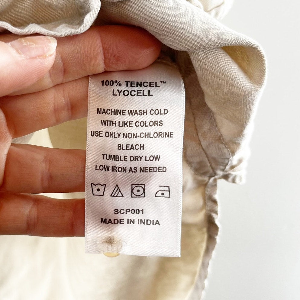 Quince Vintage Wash 100% Tencel Short Sleeve Camp Shirt Shale Tan XL