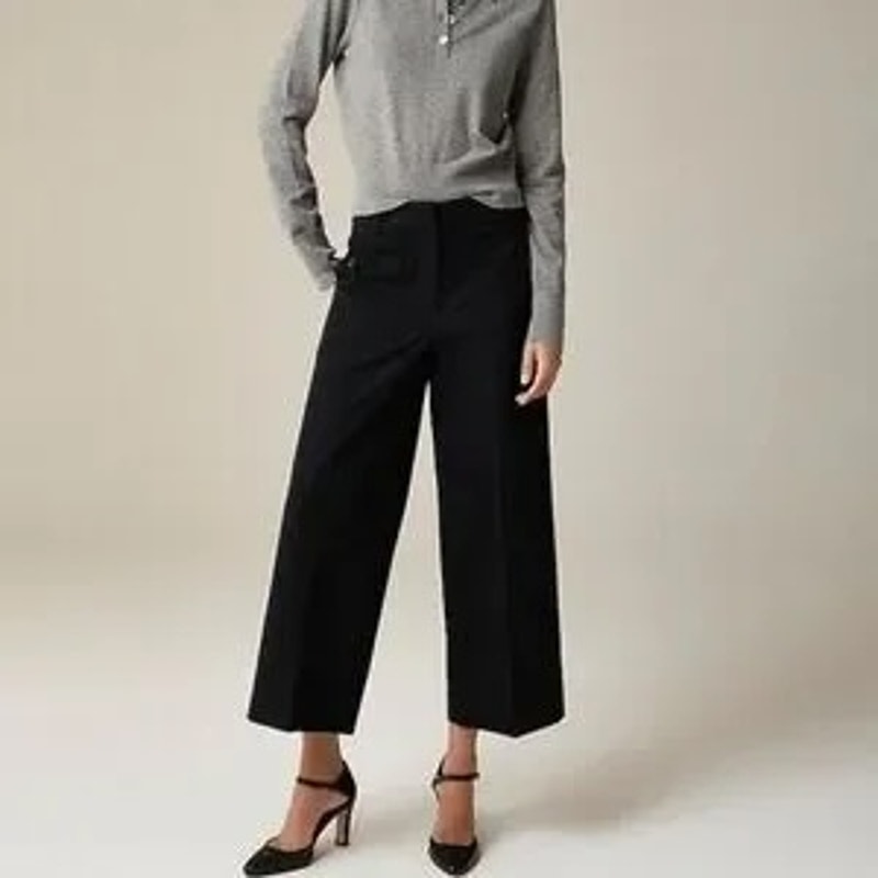 J. Crew Sydney High Rise Wide Leg Cropped Dress Trouser Pants Black 2