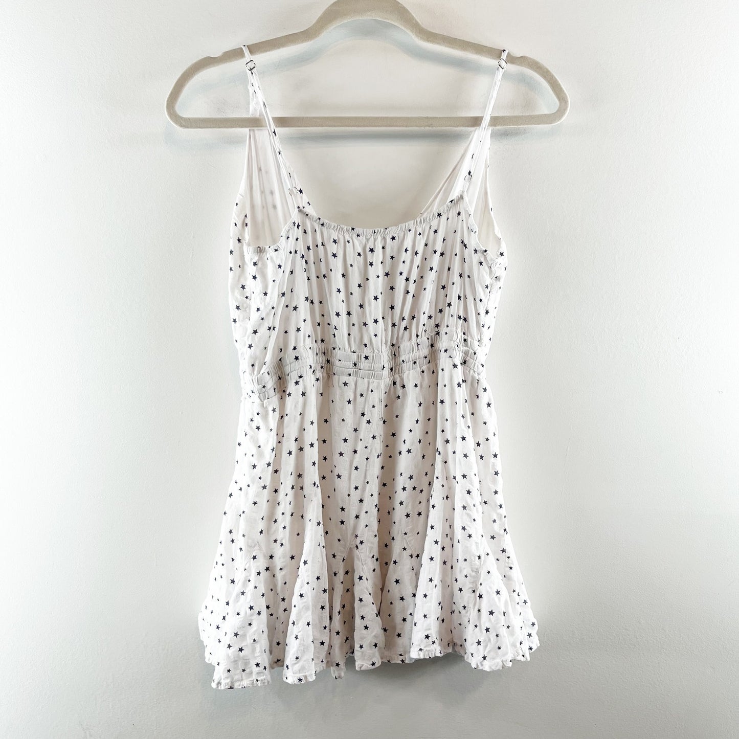 Storia Star Print V Neck Sleeveless Tie Waist Romper Playsuit White Medium