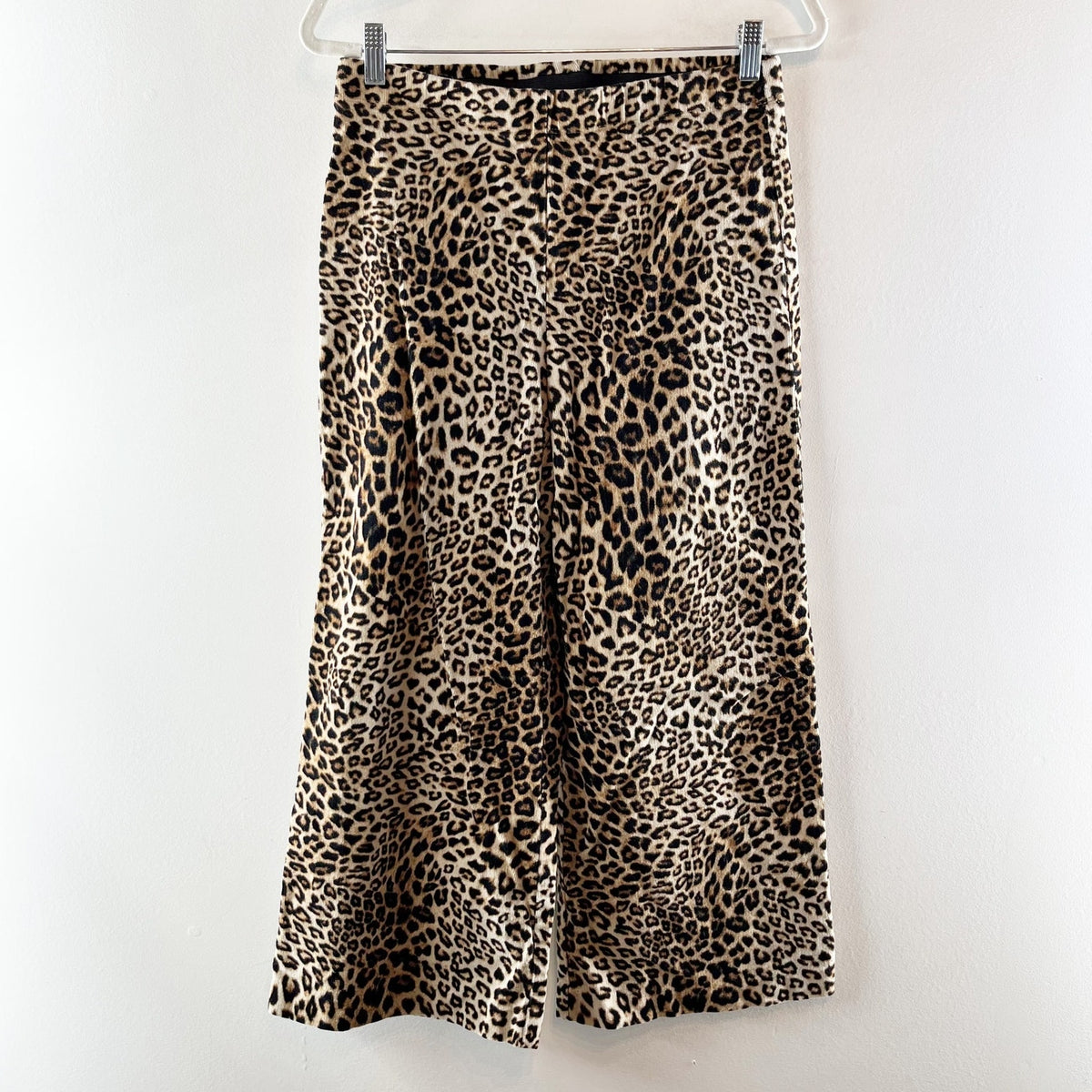 Karen Kane High Rise Cropped Wide Leg Corduroy Leopard Print Pants Brown Large
