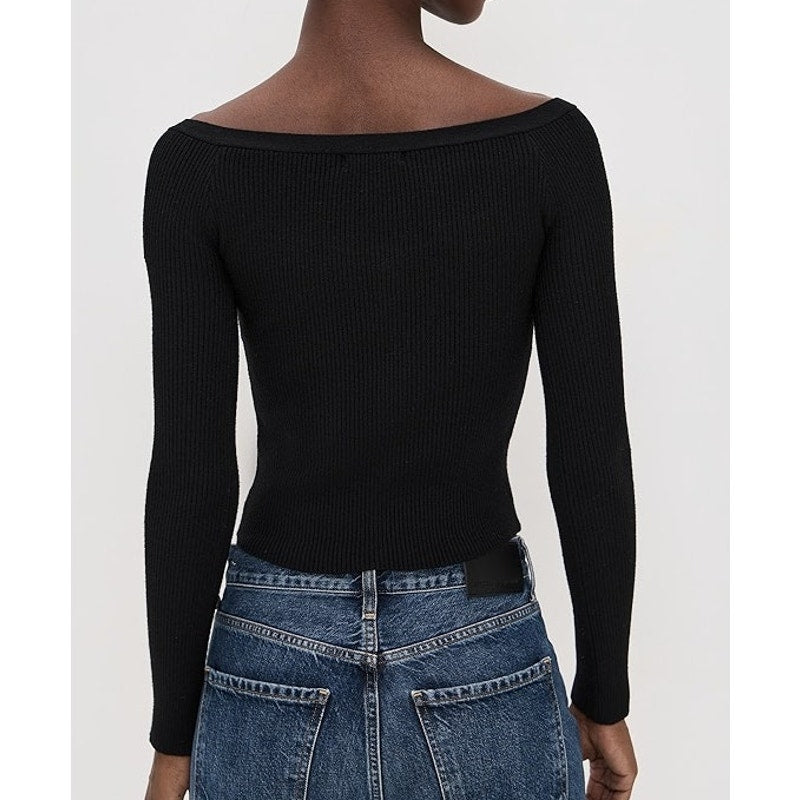 Z Supply Jovy Long Sleeve Off Shoulder Sweater Top Black Small