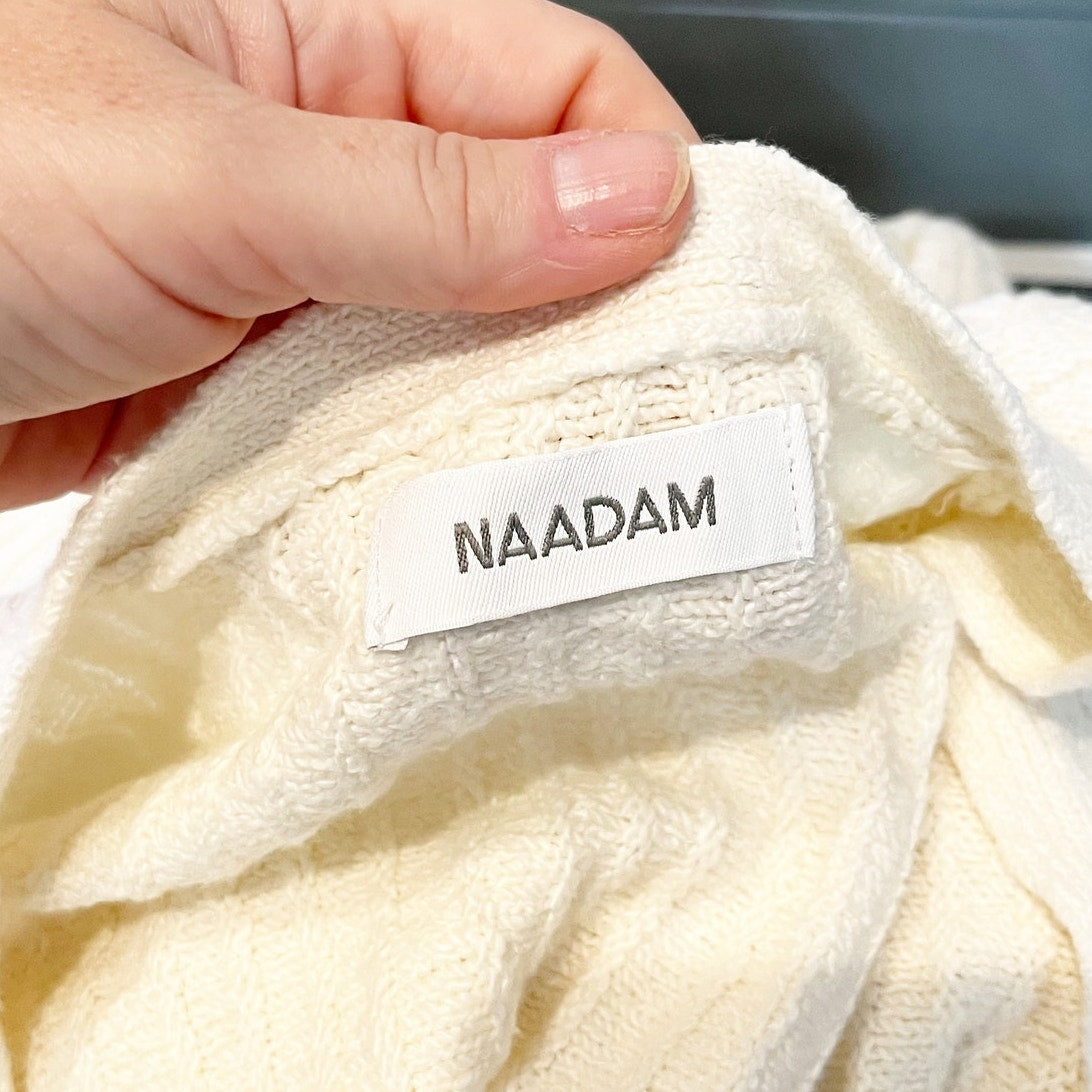 NAADAM Cotton Blend Long Sleeve Textured Longline Cardigan Sweater Cream Small