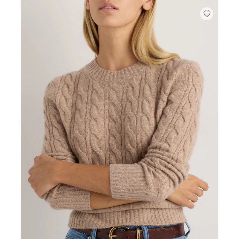 Quince Mongolian Cashmere Shrunken Cable Crew Neck Sweater Oatmeal Small