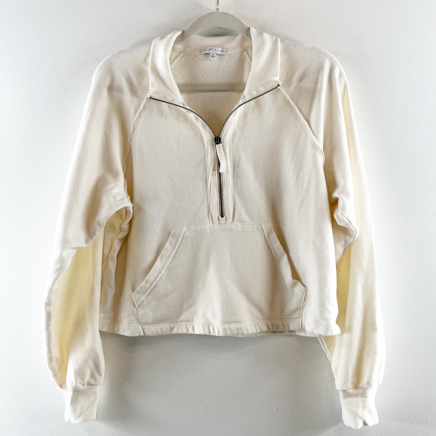 Z Supply On The Run Long Sleeve Half Zip Pullover Sweatshirt Ivory Cream Small