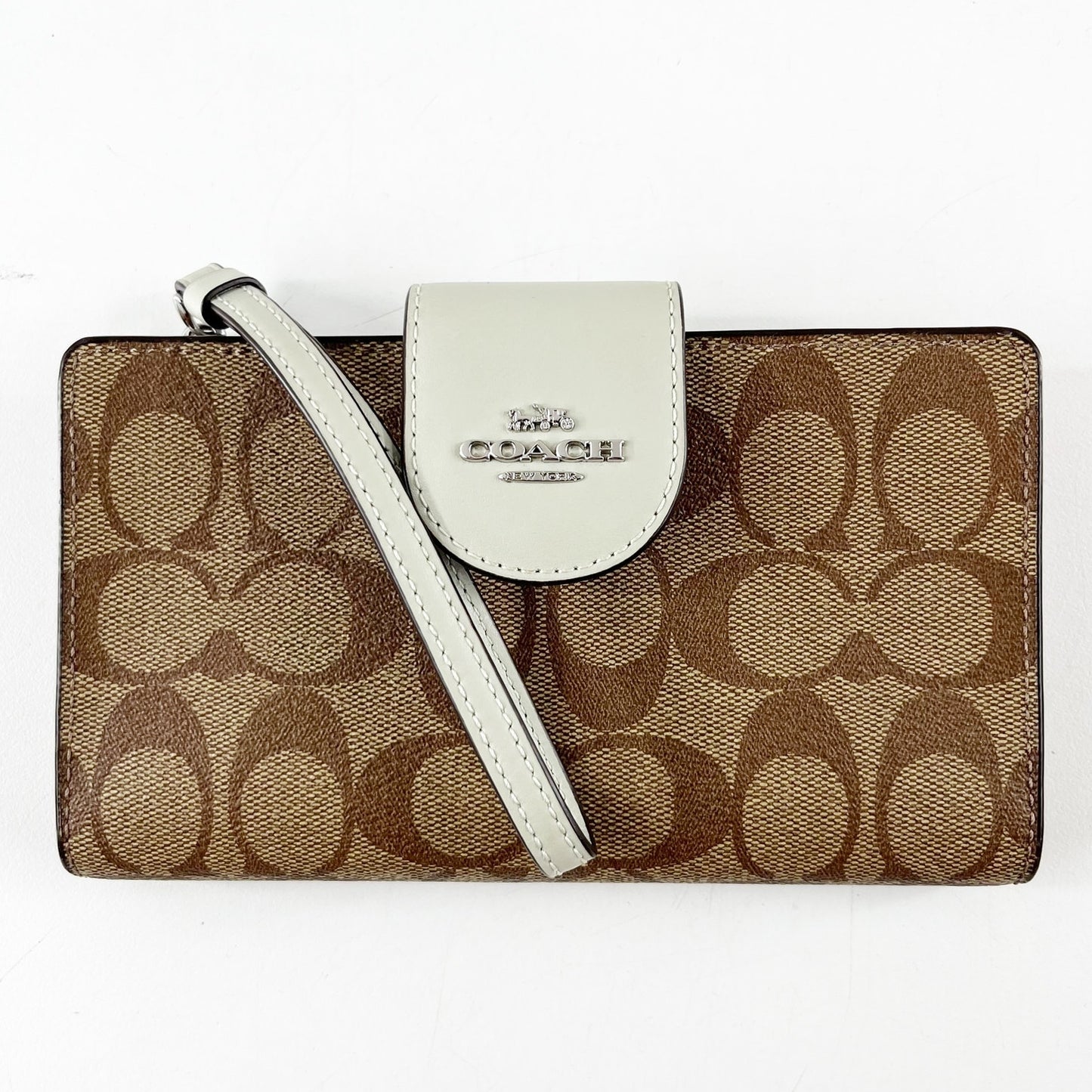 Coach Signature C Canvas Phone Tech Wallet Wristlet Brown Sage Green