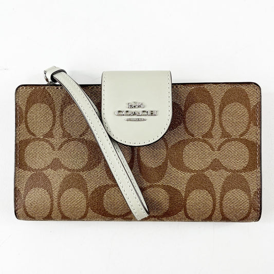 Coach Signature C Canvas Phone Tech Wallet Wristlet Brown Sage Green