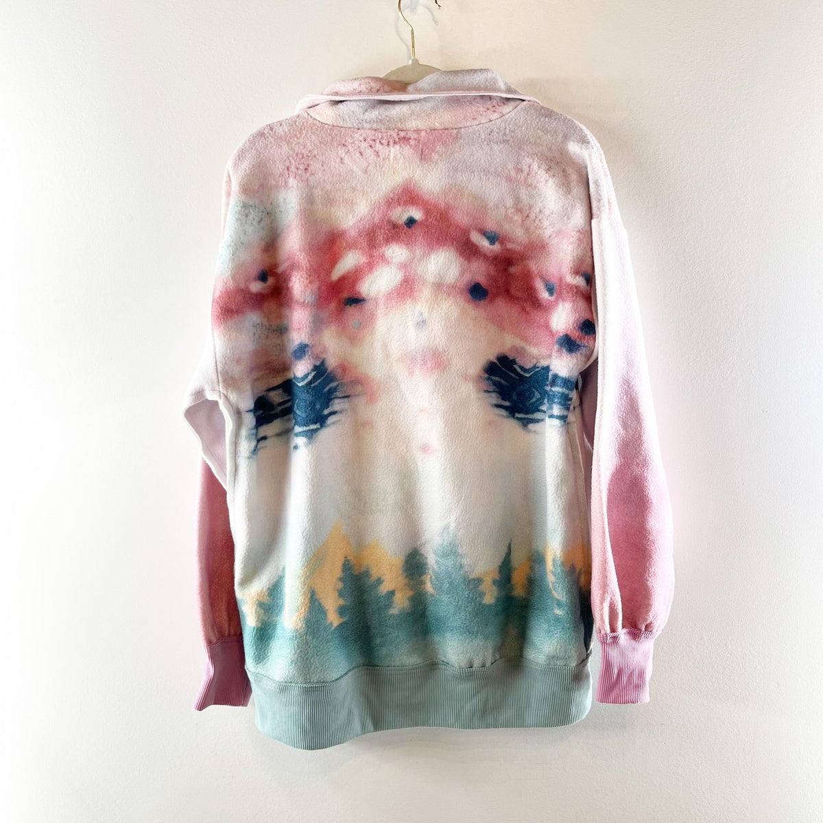 Pilcro Half Zip Pullover Fleece Sweatshirt White Pink Green XS