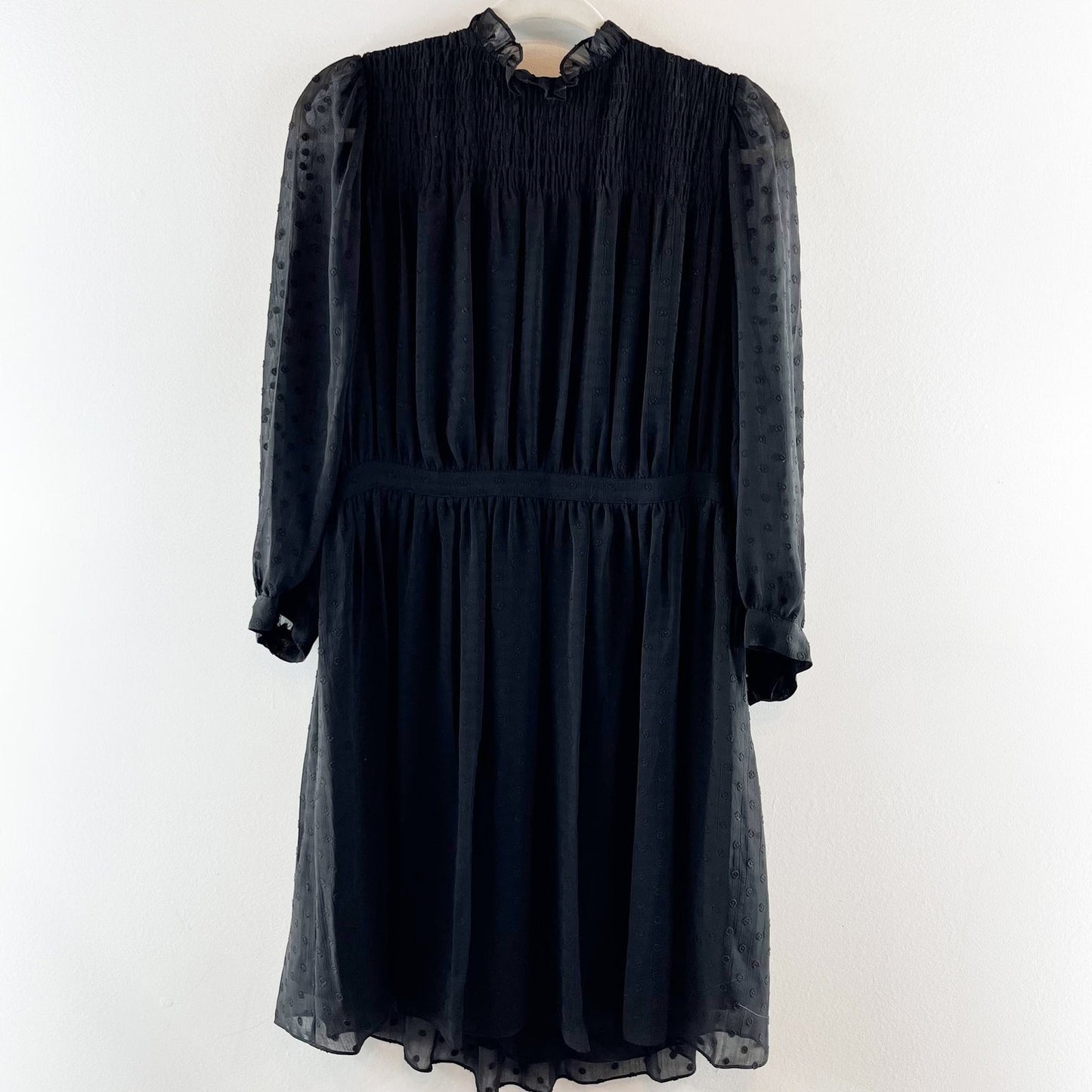 Rebecca Taylor 3/4 Sheer Sleeves Clip Dot Mini Dress Black 8