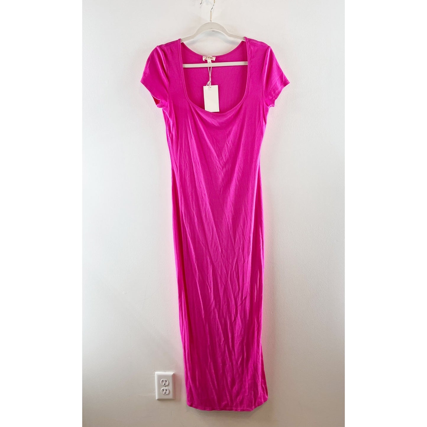 See You Monday Short Sleeve Square Neck Ribbed Maxi Dress Pink XL
