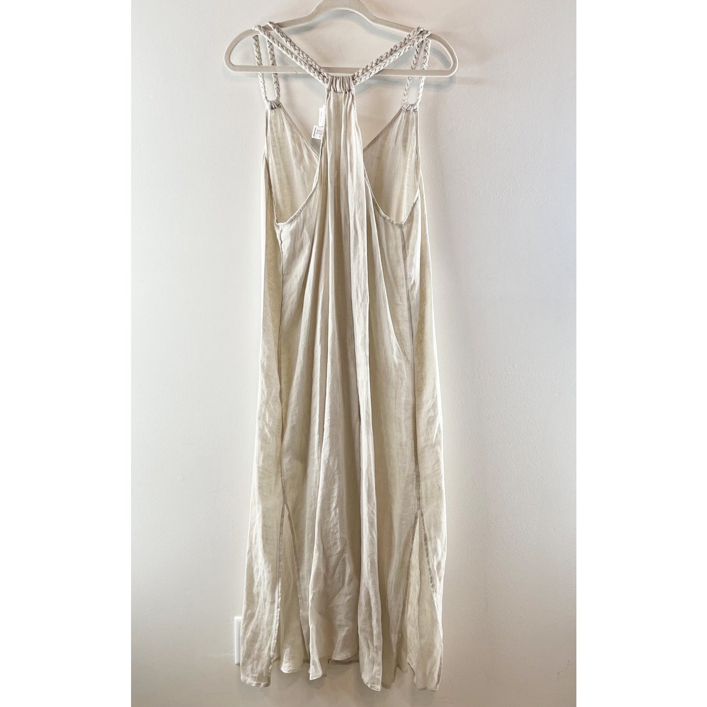 Rachel Zoe 100% Linen Sleeveless Midi Dress With Braided Straps Beige XL