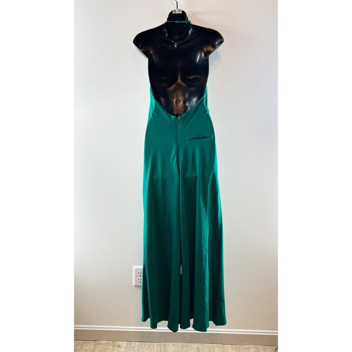 Banana Republic Satin Plunge Halter One Piece Jumpsuit Glistening Emerald Green