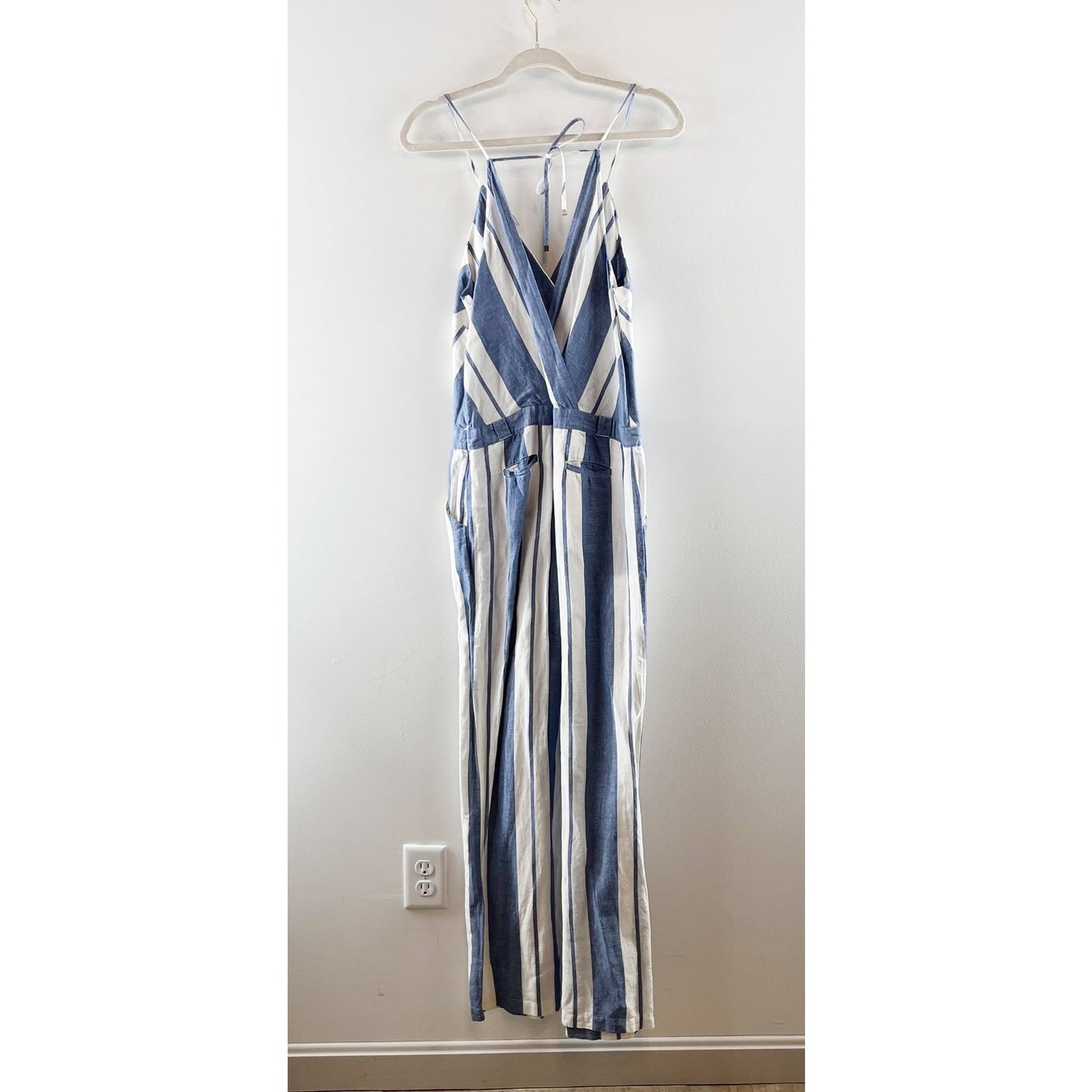 Young Fabulous & Broke Striped V Neck Jumpsuit Blue White Small