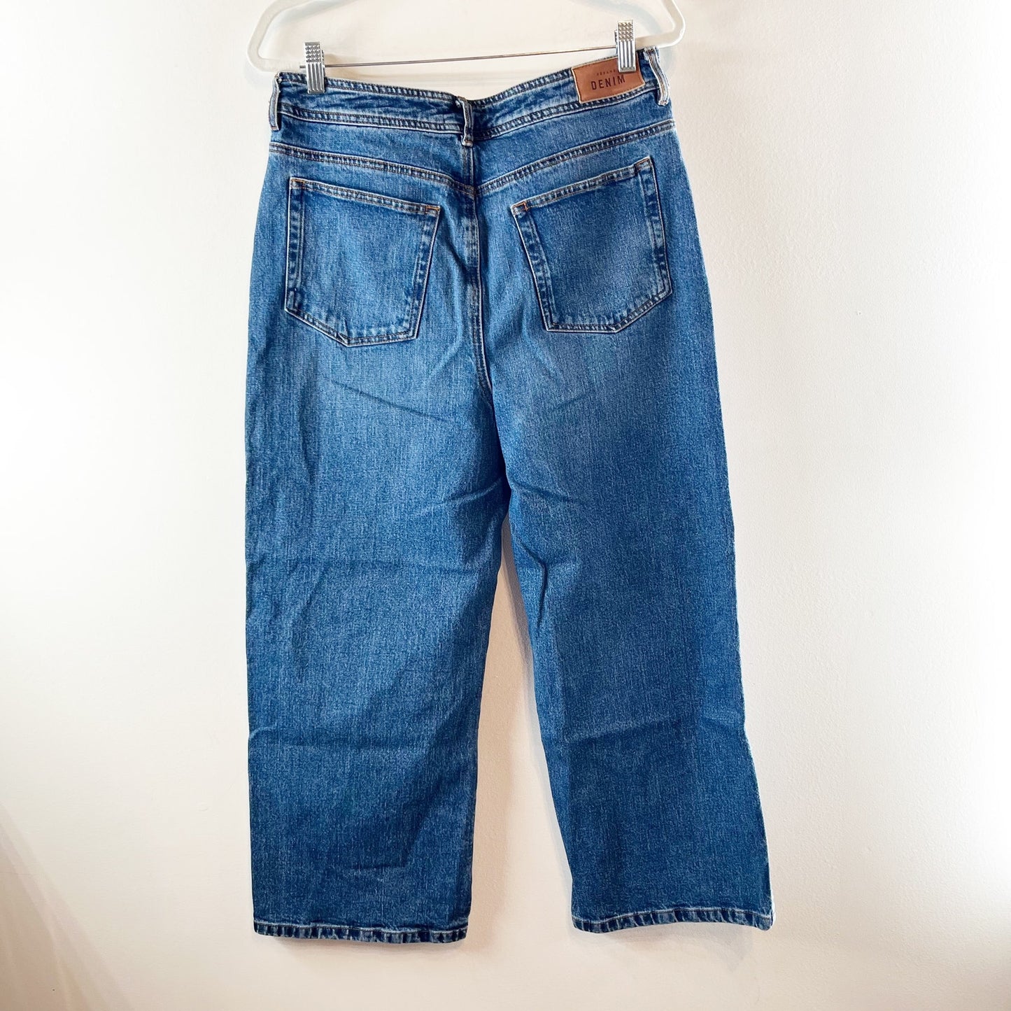 Sezane Denim High Waisted Cropped Wide Leg Jeans Medium Wash Blue 44 / US 12