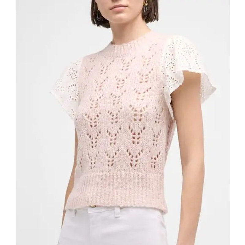 Rails Everly Pointelle Knit Flutter-Sleeve Sweater Maueve Pink Small